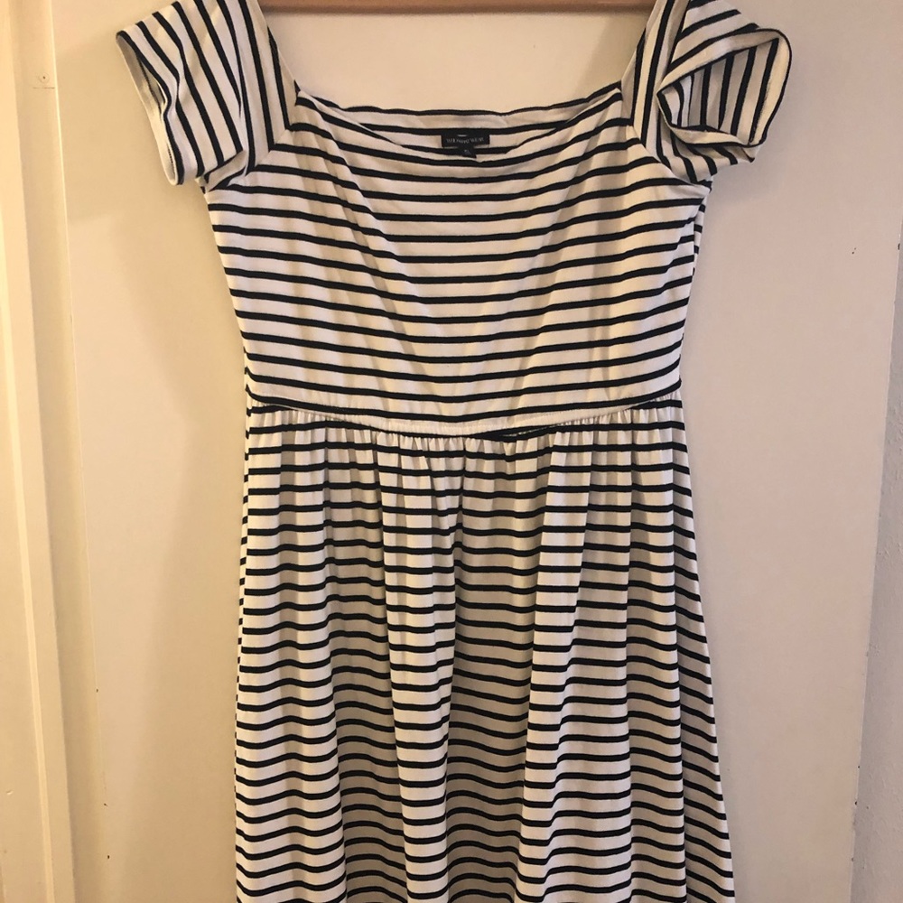 Black and white striped, off the shoulder dress
